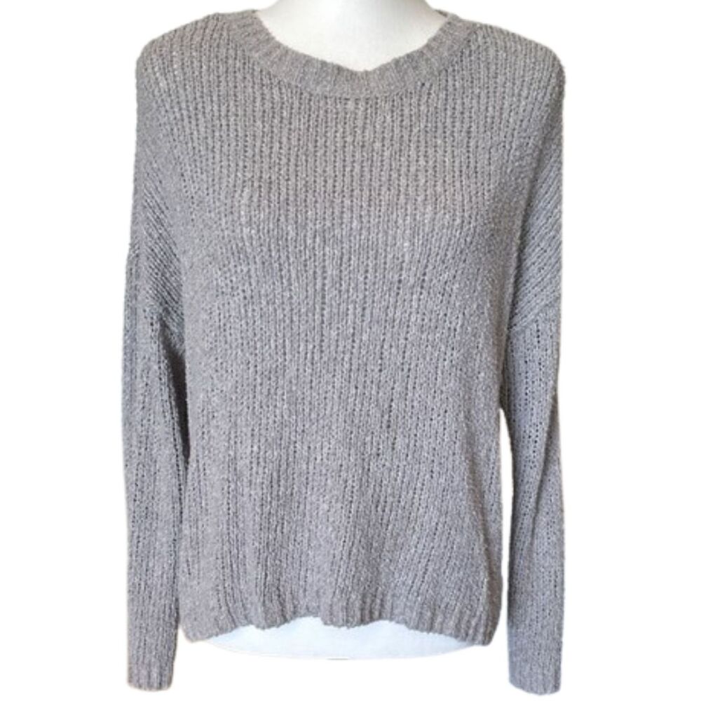 Aerie Crew Neck Chunky Knit Sweater Medium Beachy Breathable Slouchy Boho Grey